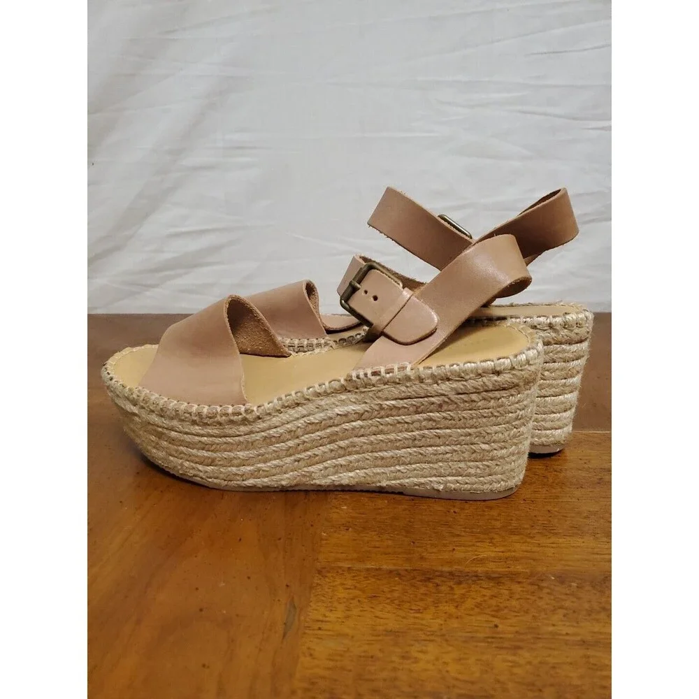 Soludos Tan Leather Slingback Platform Minorca Espadrille Sandals Shoes Size 9